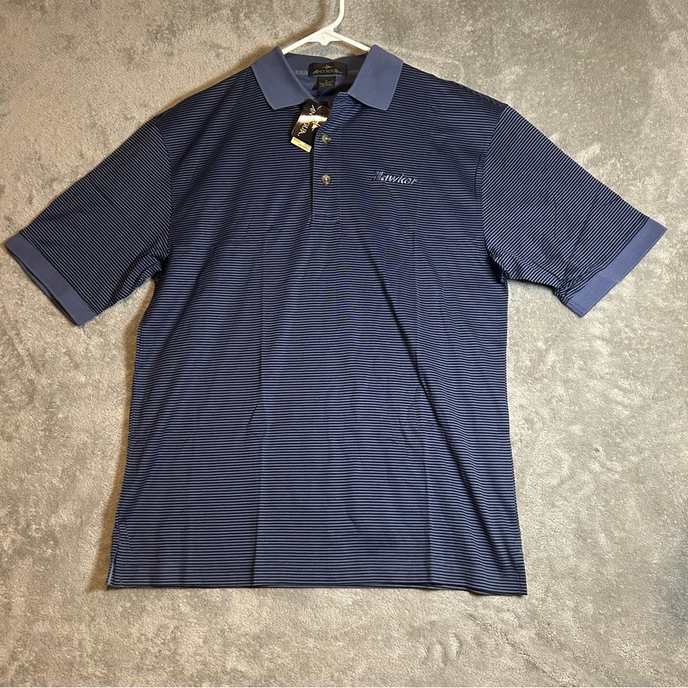 Antigua Men's Navy Striped Polo Shirt